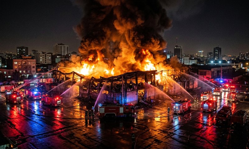 שריפת ענק בטהרן: מחסן עולה באש, צוותי כיבוי נאבקים בלהבות