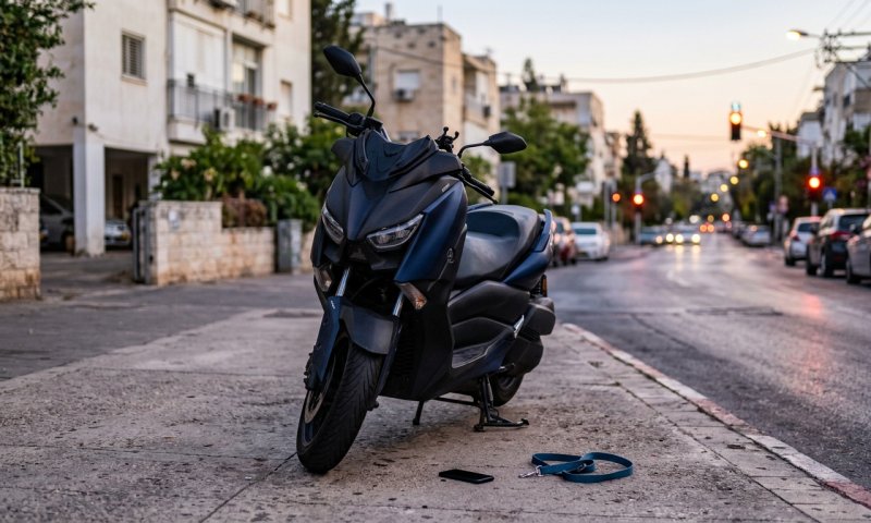 צעיר רכב על אופנוע עם טלפון ביד וכלב על הכידון - ויועמד לדין