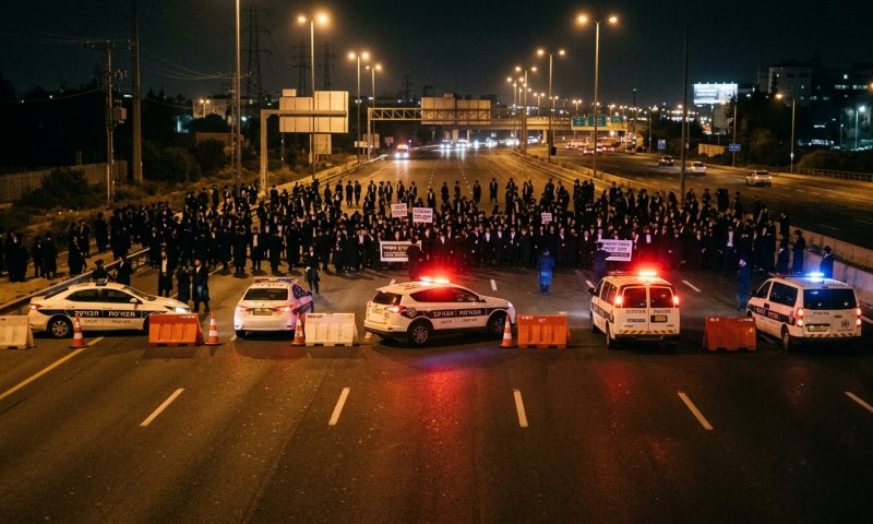 עשרות חרדים מנעו מעצר עריק צה"ל בכביש 7 - והמשטרה נסוגה