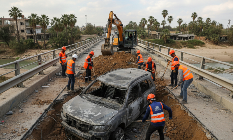 רכב שהופצץ על ידי צה"ל נמצא בגשר קסמיה בדרום לבנון אחרי שעות חפירה