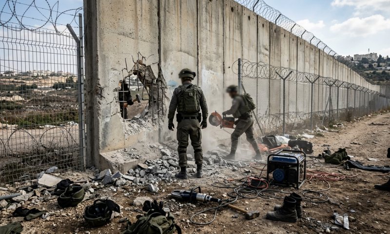 עם מקדח ענק: מג"ב עצר צעירים שניסו לחצוב פתח בחומת ההפרדה