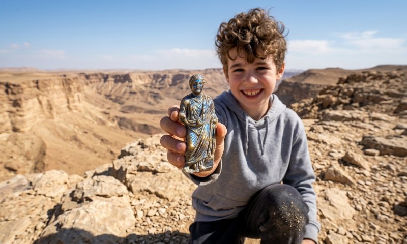 ילד בן 8 מרחובות מצא פסלון רומי בן 1,700 שנה בטיול במכתש רמון
