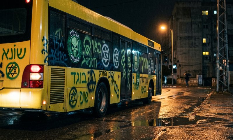 אלמונים השחיתו את אוטובוס מכבי תל אביב בחיפה עם כתובות נאצה