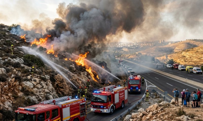 שריפת קוצים ליד כביש 1 בירושלים: מטיילים פונו מליפתא