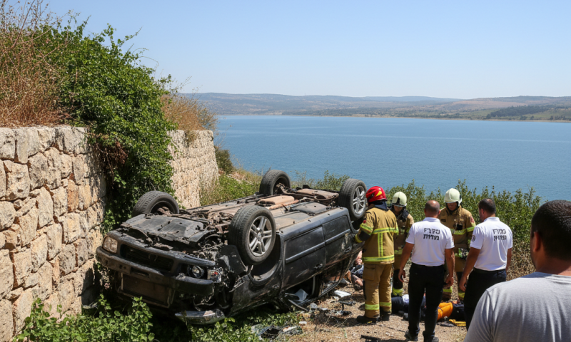 שני גברים בשנות ה-50 נהרגו בהתהפכות רכב סמוך לבריכת רם
