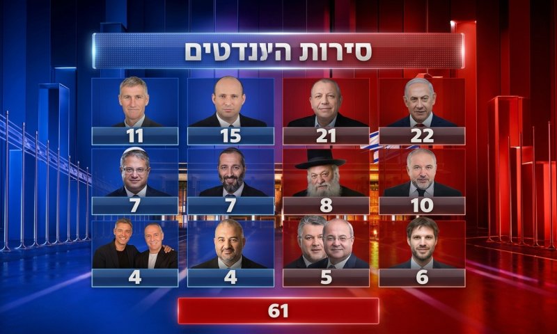 סקר: מתנגדי נתניהו משיגים 61 מנדטים ללא המפלגות הערביות