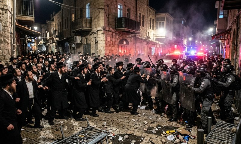 עשרות חרדים ניסו לפרוץ לתחנת המשטרה בירושלים