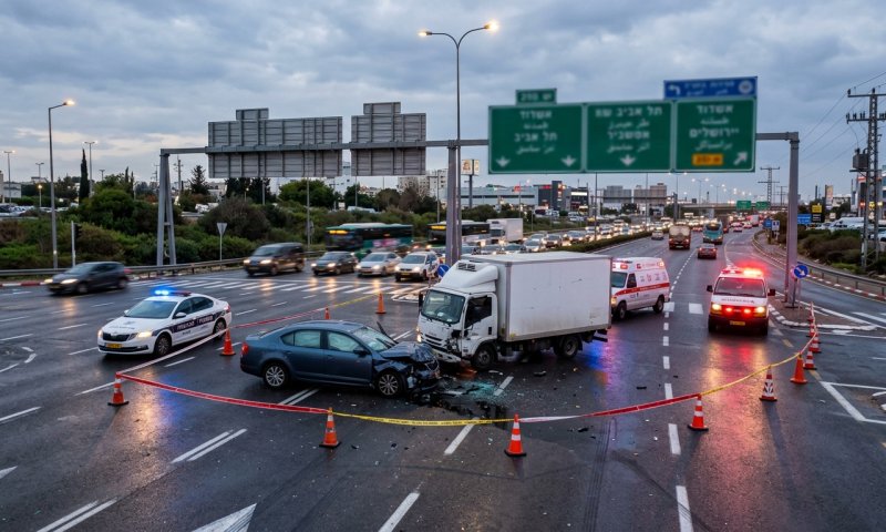 משאית ורכב פרטי התנגשו באשדוד: בן 75 נפצע בינוני