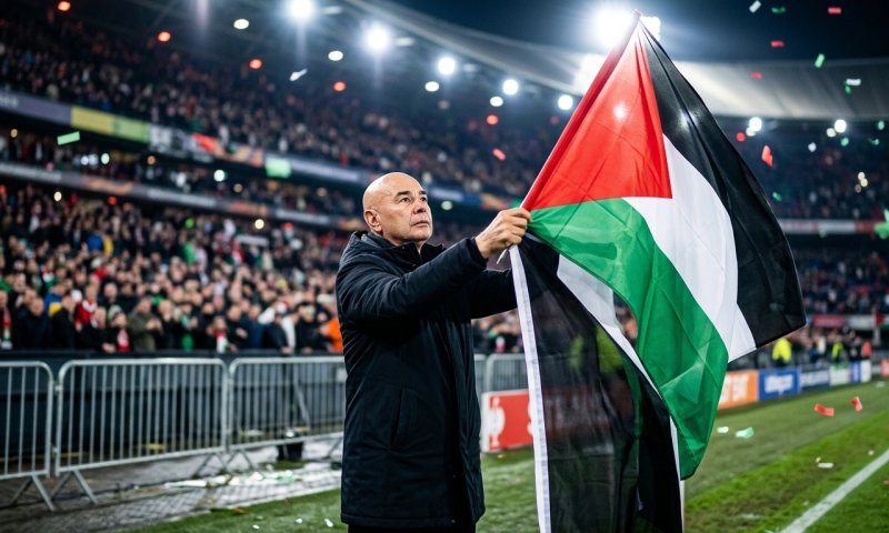 אחרי הניצחון במונדיאל: מאמן מצרים הניף דגל פלסטין על המגרש