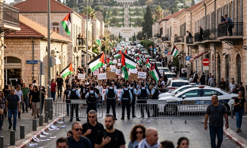 דגלי אש"ף במושבה הגרמנית: 15 עצורים בהפגנה בחיפה