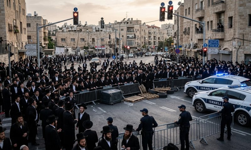 מחאת הרכבת הקלה: עשרות חרדים חוסמים את רחוב בר אילן