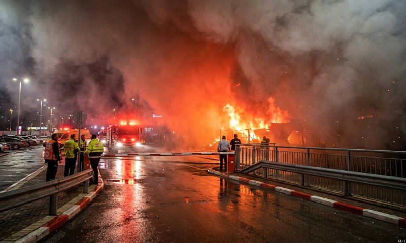 שריפת ענק בחניון בפתח תקווה: טרם הושגה שליטה על האש