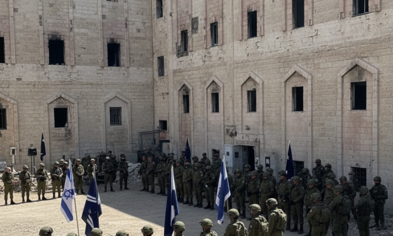 גדוד 9208 בחטיבת הנגב מתייצב בבית החולים האינדונזי בג'אבליה לקראת יום הזיכרון ויום העצמאות