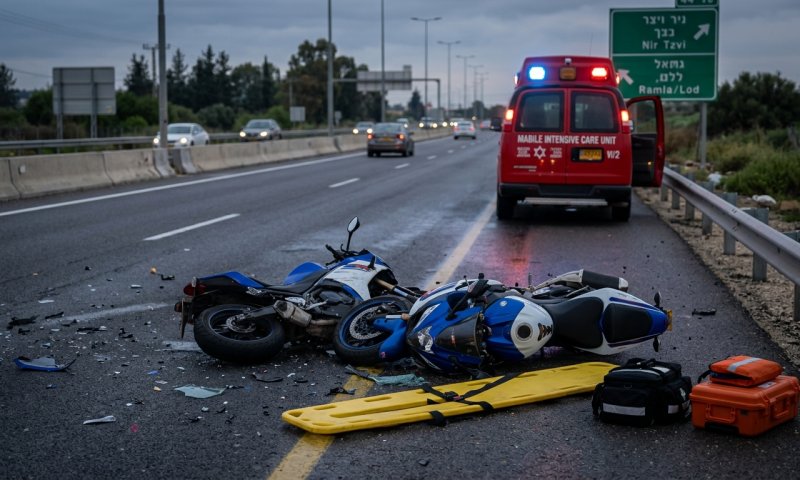 רוכב אופנוע נפגע ממשאית בכביש 44 ופונה קשה לבית החולים