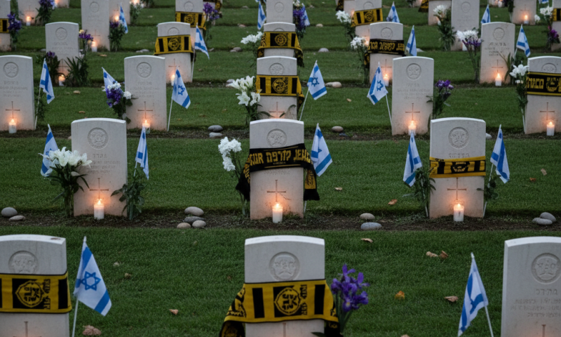 אוהדי ביתר הניחו צעיפים על קברי 120 חללים במלחמות האחרונות
