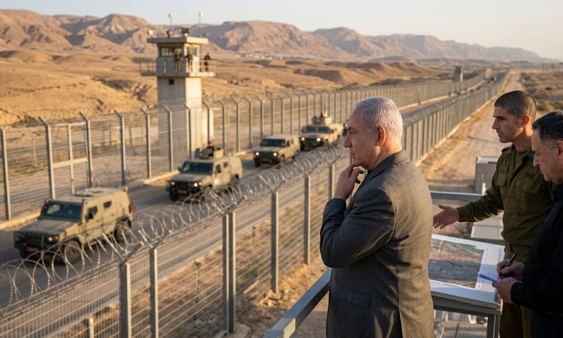 נתניהו בגבול המזרחי: "מקימים מכשול ענק מהירמוך ועד אילת"