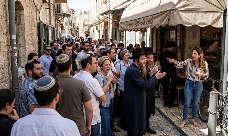 מאות בתור לבית הקפה בירושלים שחרדים ניסו לסגור בשבת