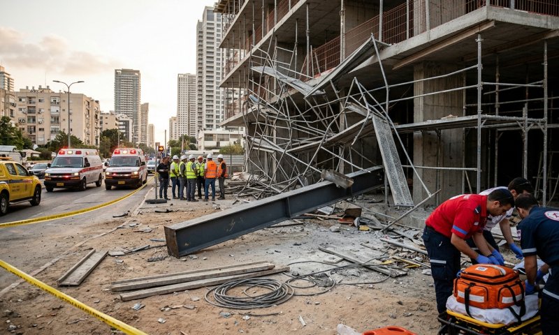 פועל בן 20 נפצע קשה באתר בנייה בתל אביב לאחר שחפץ כבד פגע בו