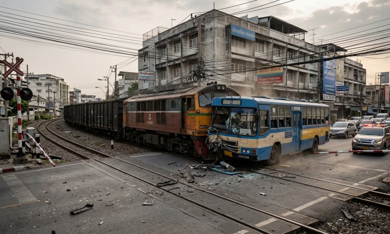 רכבת משא דרסה אוטובוס בבנגקוק: 8 הרוגים ועשרות פצועים