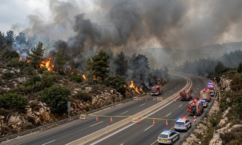 שריפת ענק בין אבו גוש למעלה החמישה: צוותי כיבוי פועלים בשטח