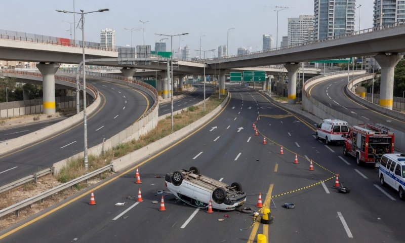 רכב צנח מגשר במחלף השלום: נהגת נפצעה באורח קשה
