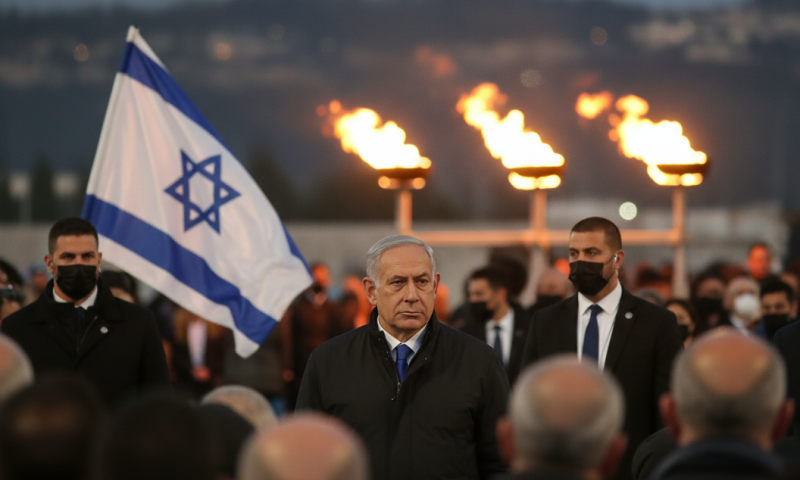 נתניהו עטה שכפ"ץ מגן בטקס המשואות בהר הרצל