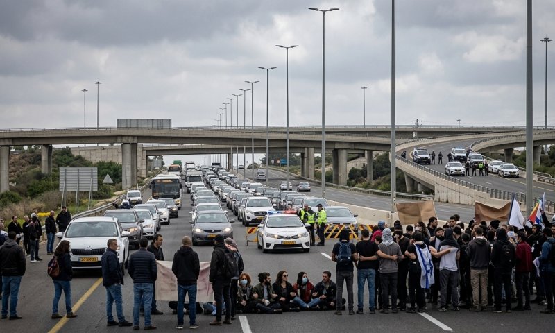 חרדים חוסמים את כביש 4 באזור יבנה; עומסי תנועה כבדים