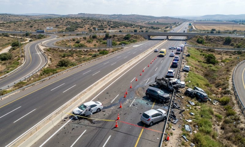 תאונת שרשרת בכביש 6: 18 נפצעו בהתנגשות של 8 כלי רכב