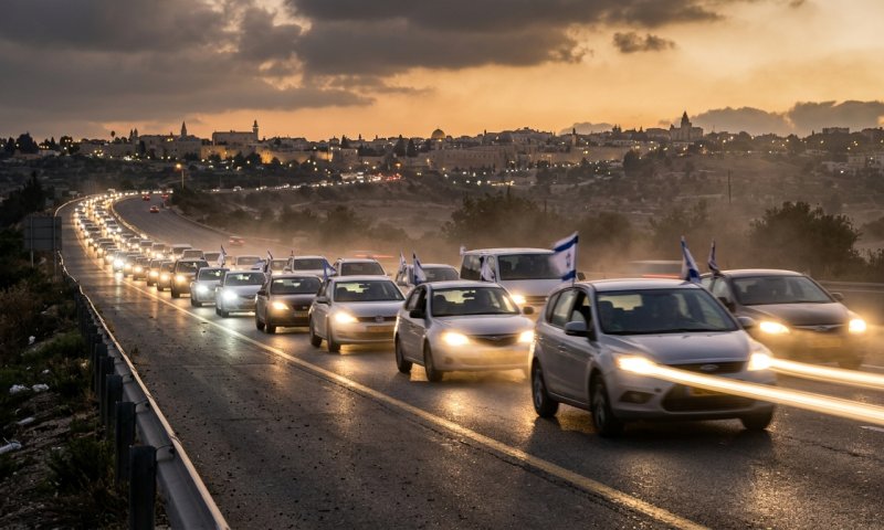 שיירת תמיכה לפעילים שנעצרו בחשד להשחתת בית השופט סולברג