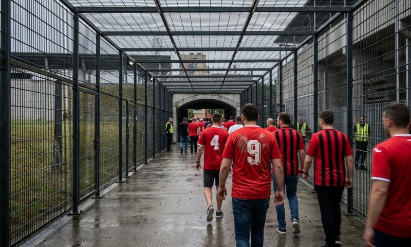 אבטחה קיצונית בפולין: אוהדי הפועל תל אביב צועדים בתוך כלובי ברזל