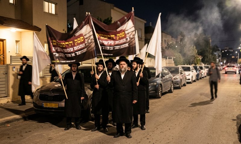 חסידי גור הפגינו בלילה מול בית היועמ"שית בתל אביב