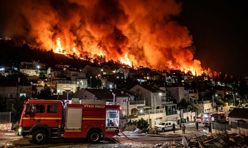שריפה בירושלים: האש הגיעה לחצרות הבתים בעין כרם