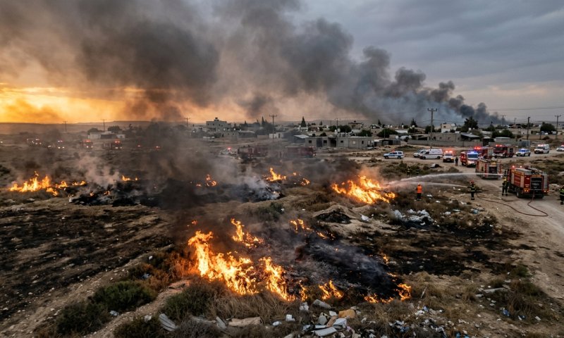 עשרה מוקדי שריפה בתל שבע: האש מאיימת על בתי התושבים