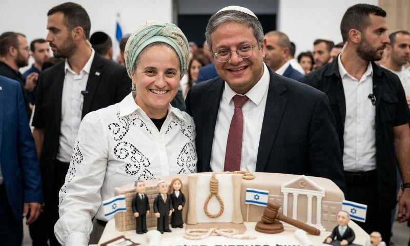יום הולדת 50 לבן גביר: עוגה עם חבל תלייה ועימות עם כתבים