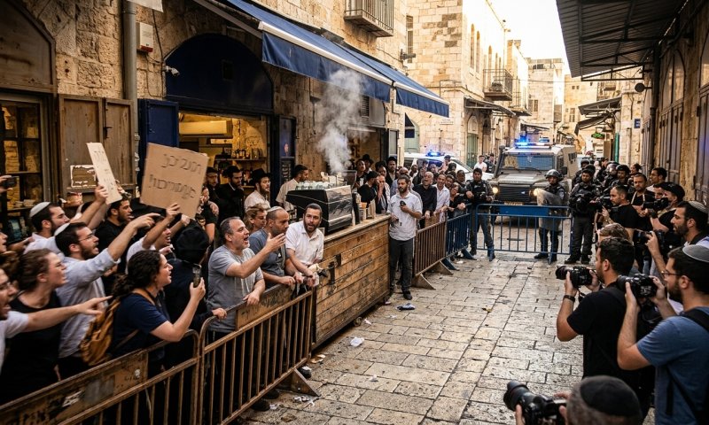 שבוע שישי ברציפות: עימותים סביב בית הקפה שפתוח בשבת בירושלים
