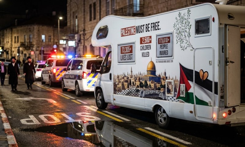 אנטוורפן: ארבעה נעצרו בתוך משאית אנטי-ישראלית בלב שכונה חרדית