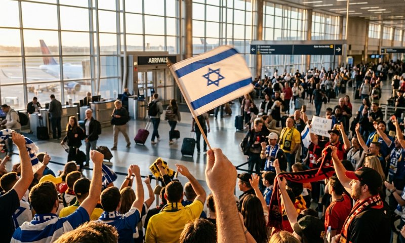 גיא הוכמן נחת בארה"ב למונדיאל עם דגל ישראל: "שהשם יעזור לי"