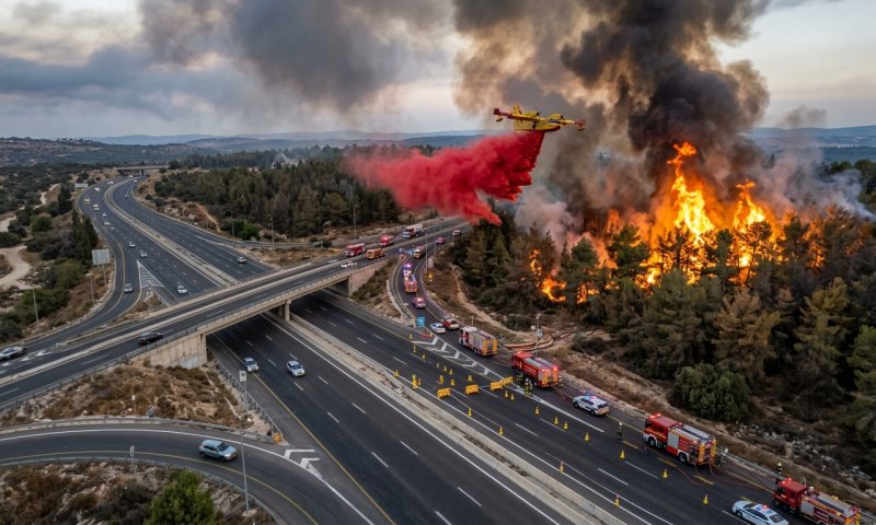 שריפת ענק משתוללת ביער חרובית: שישה מטוסי כיבוי פועלים במקום